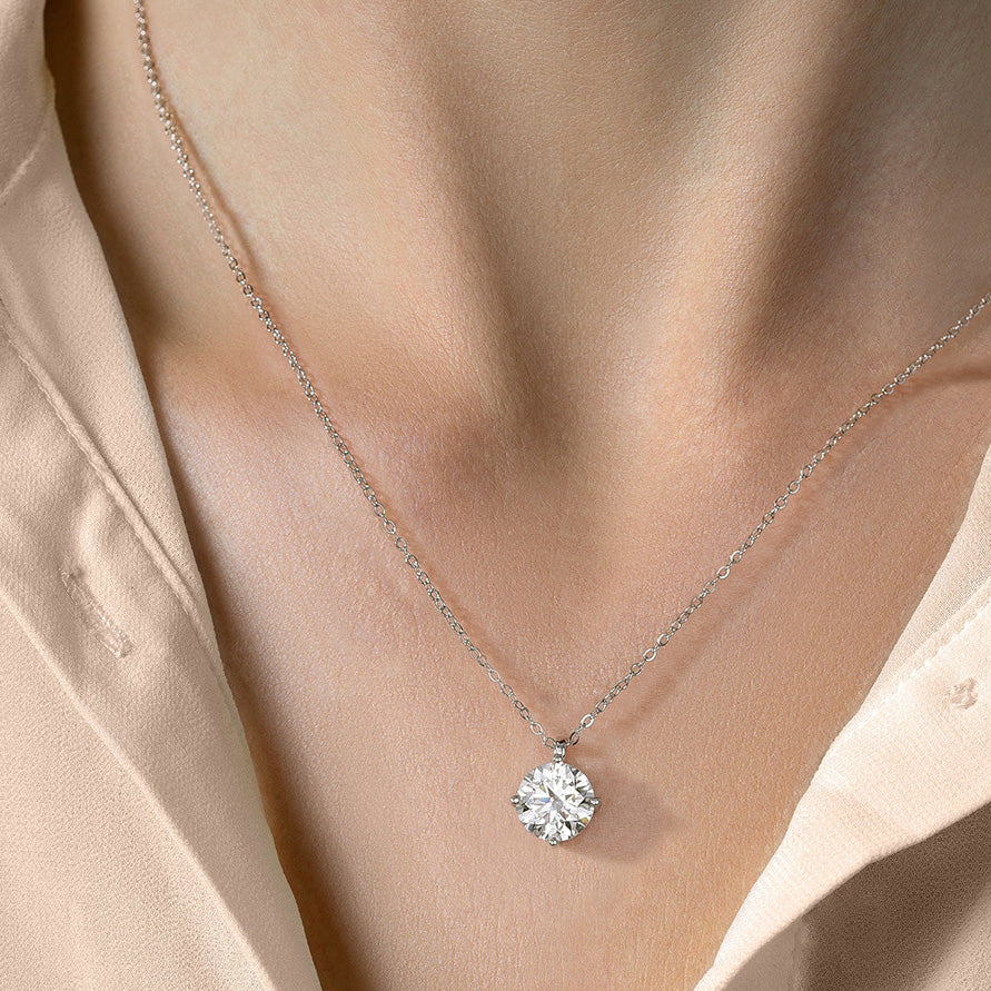 Moissanite Pendant Necklace in 18K White Gold Plated Sterling Silver with GRA Certificate