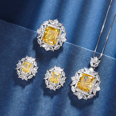 High Fashion Radiant-Cut Yellow Simulated Diamond Jewelry Set in White Gold-Plated Copper