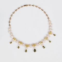 Bold Pear Cut Necklace Set with Simulated Diamonds in White and 18K Gold