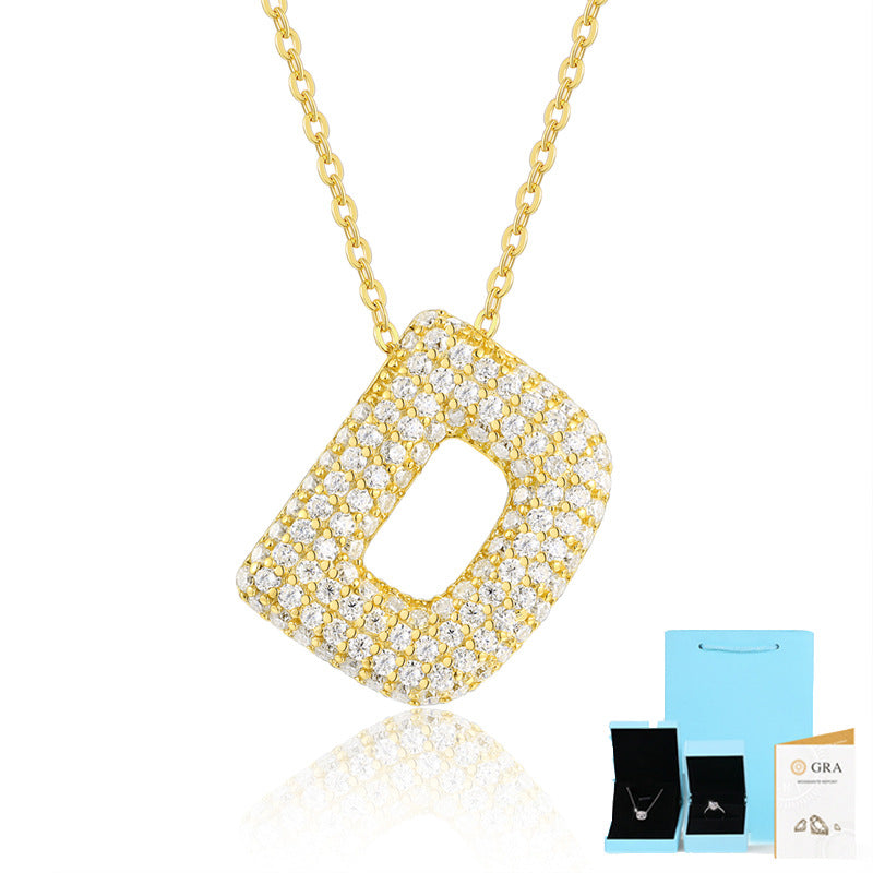 Moissanite Letter Pendant Necklace in 18K Gold Plated Sterling Silver with GRA Certificate