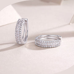 Moissanite Paved Huggie Hoop Earrings in Sterling Silver with White Gold Plating with GRA Certificate