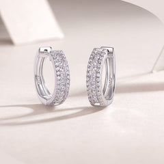 Moissanite Paved Huggie Hoop Earrings in Sterling Silver with White Gold Plating with GRA Certificate