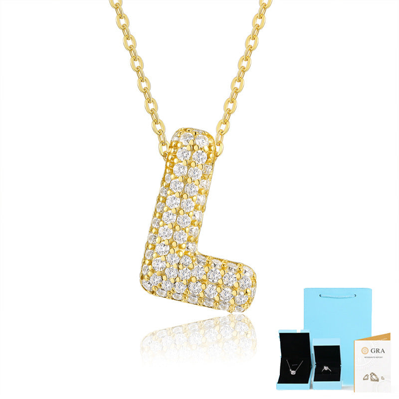 Moissanite Letter Pendant Necklace in 18K Gold Plated Sterling Silver with GRA Certificate