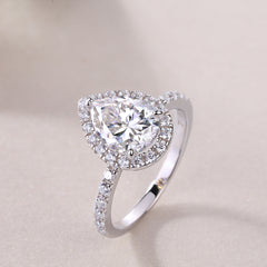 1.5-Carat Pear-Shaped Moissanite Halo Engagement Ring in White Gold-Plated Sterling Silver with GRA Certificate