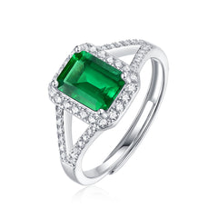 1.5-Carat Emerald Cut Simulated Emerald Engagement Ring with Halo Design