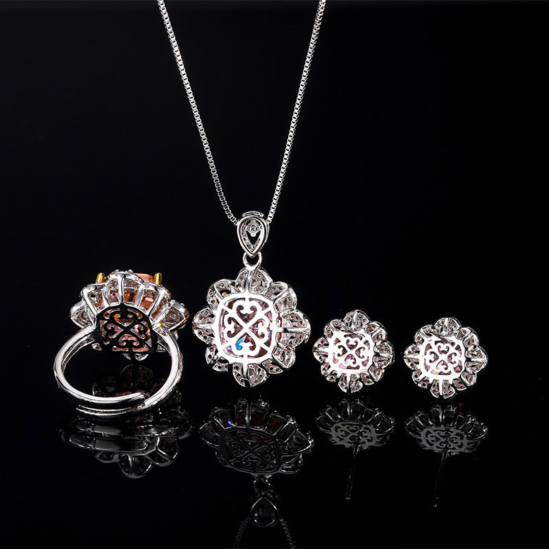 Simulated Cushion-Cut Diamond Jewelry Set in White Gold-Plated Copper