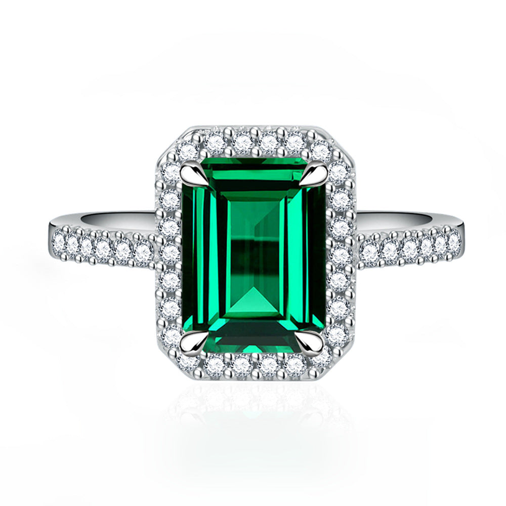 Halo, Accents 5.5-Carat Emerald Cut Sapphire Simulated Gemstone Engagement Ring