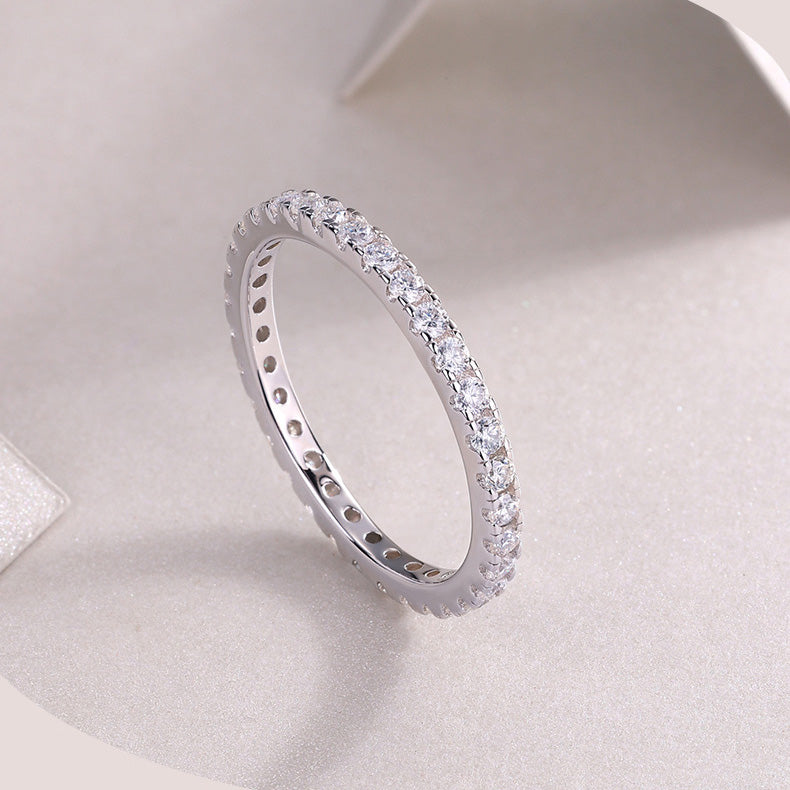 Moissanite Eternity Wedding Band in Sterling Silver with GRA Certificate