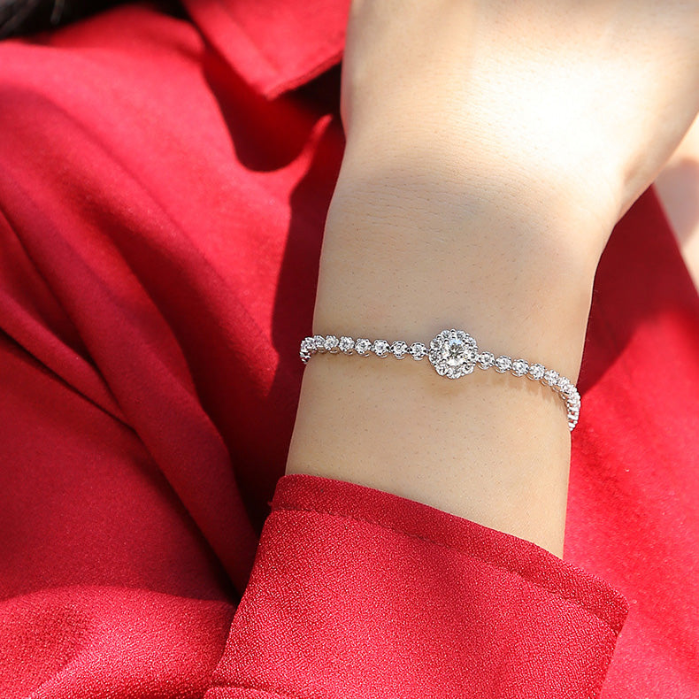 Moissanite Tennis Bracelet in Sterling Silver with White Gold Plating with GRA Certificate