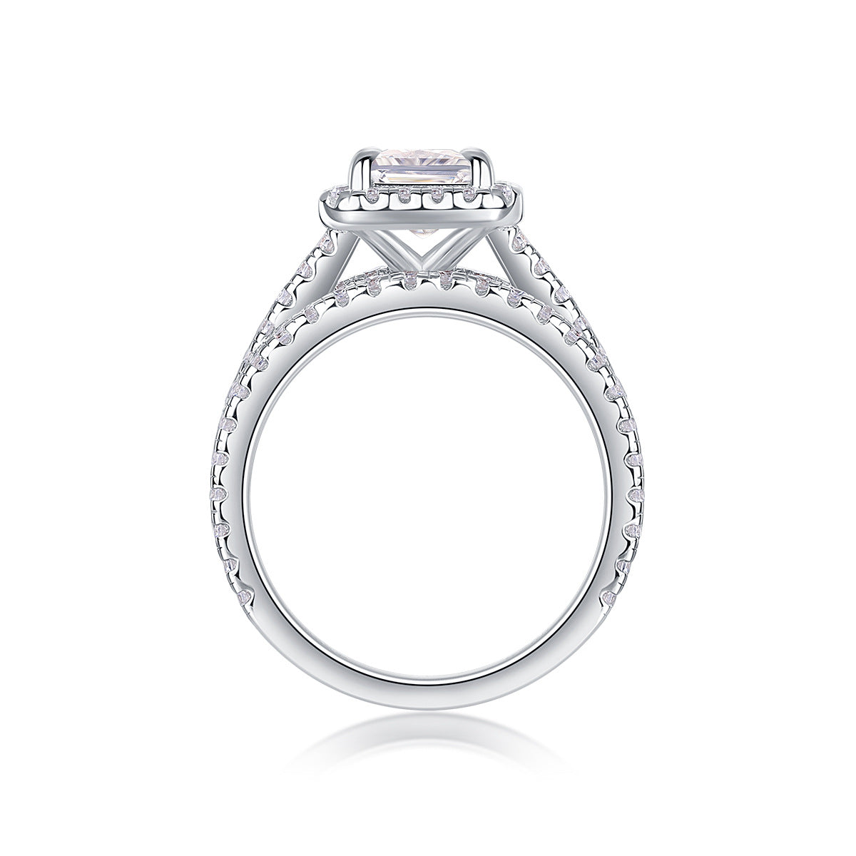 2-Carat Emerald Cut Moissanite Halo Wedding Set in Sterling Silver with GRA Certificate
