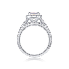 2-Carat Emerald Cut Moissanite Halo Wedding Set in Sterling Silver with GRA Certificate