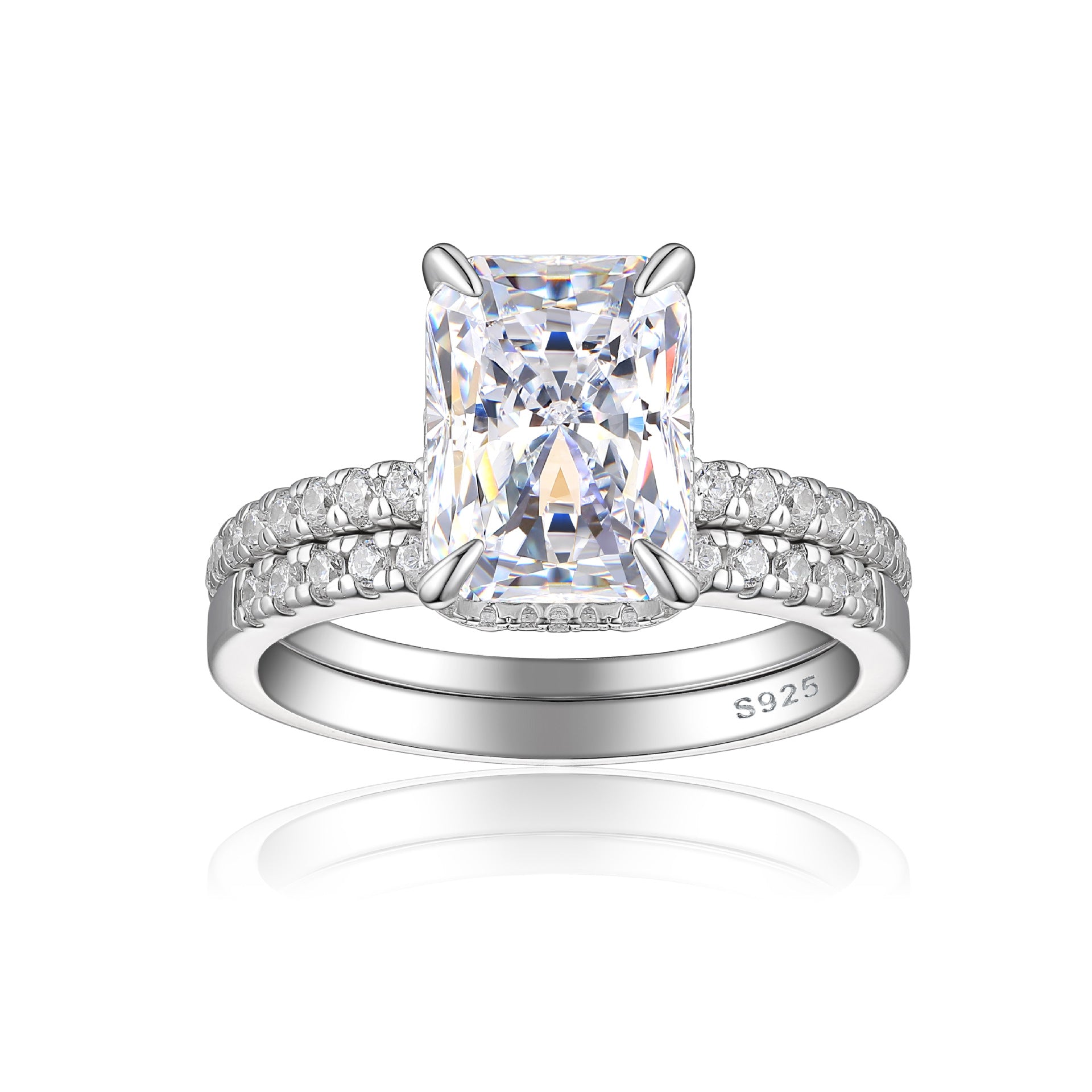 4.0-Carat Radiant Cut Simulated Diamond Wedding Set with Accents