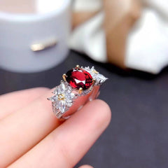 Garnet Oval Cut Engagement Ring in Sterling Silver with White Gold Plating