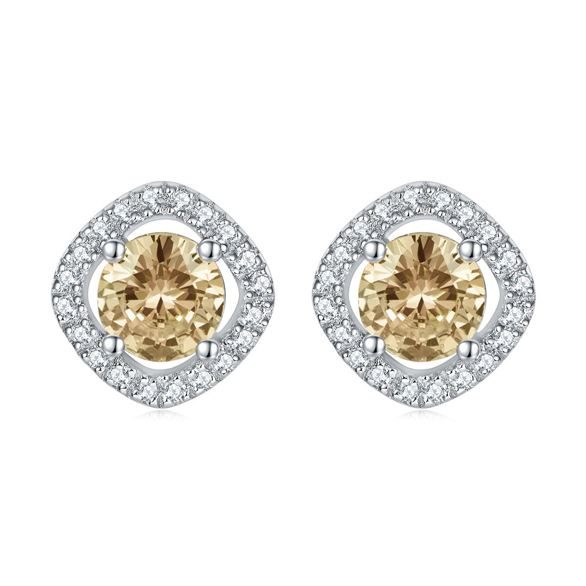 Elegant 3-Piece Sterling Silver Jewelry Set with Round Simulated Diamonds and Halo Design-Citrine