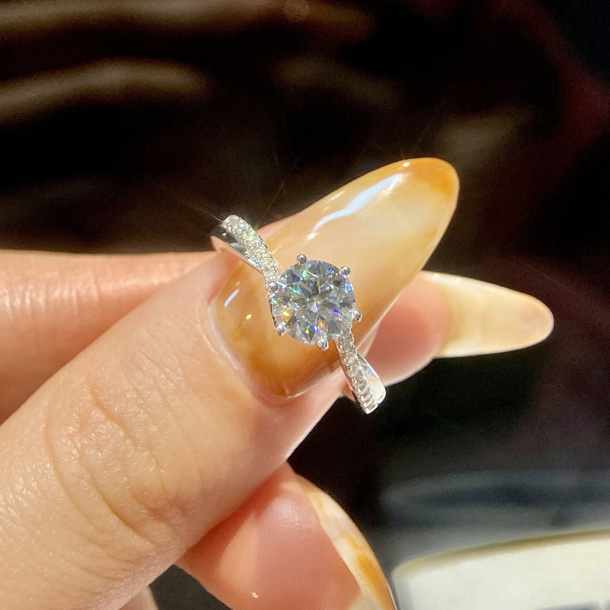 Classic Round Moissanite Engagement Ring in Sterling Silver with GRA Certificate
