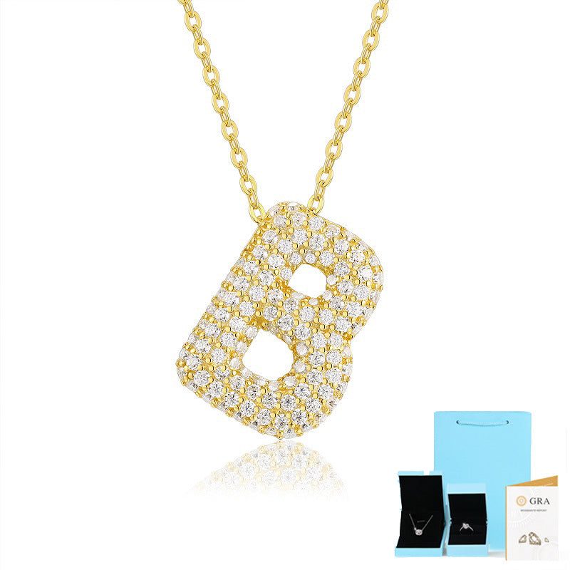 Moissanite Letter Pendant Necklace in 18K Gold Plated Sterling Silver with GRA Certificate