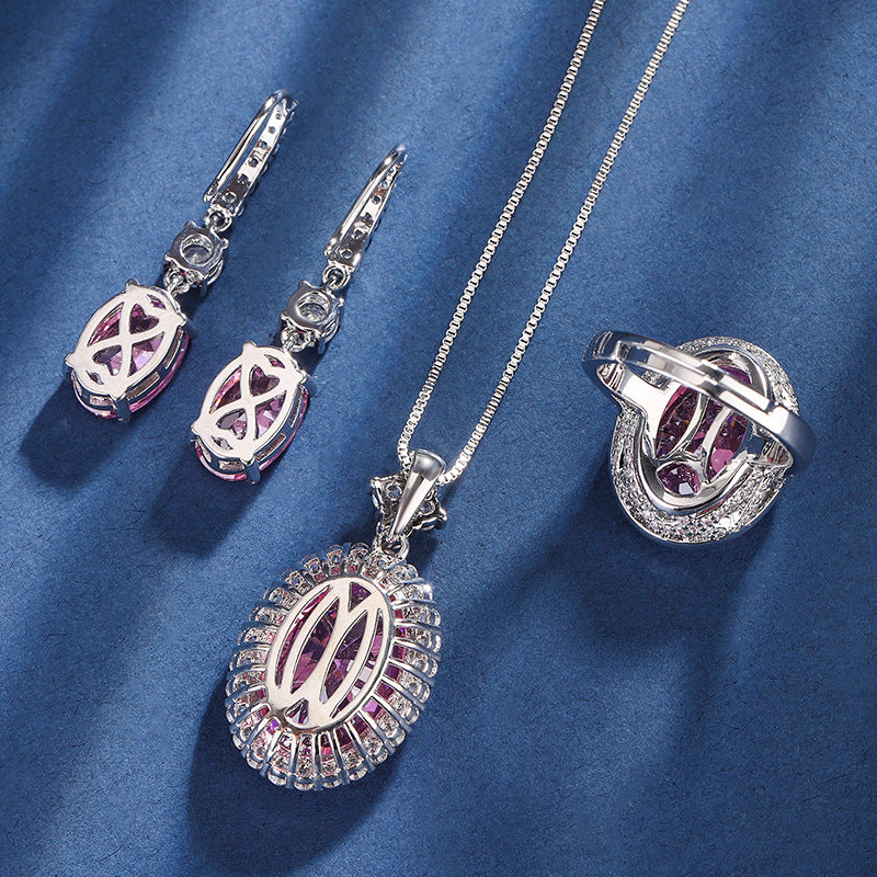 Simulated Gemstone Jewelry Set in White Gold-Plated Copper with Oval-Cut Stones