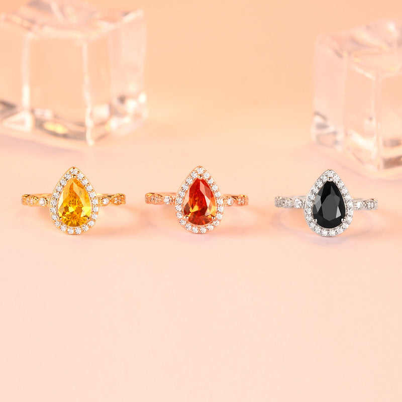 1.5-Carat Pear Cut Simulated Blue/Peach/Yellow Sapphire Wedding Set in Sterling Silver with Halo Design