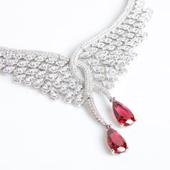 Luxury Wing Design Necklace and Earrings Set with Pear-Cut Simulated Diamonds