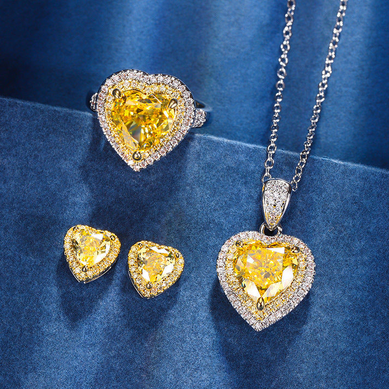 Heart-Cut Yellow Simulated Diamond Jewelry Set in White Gold-Plated Copper