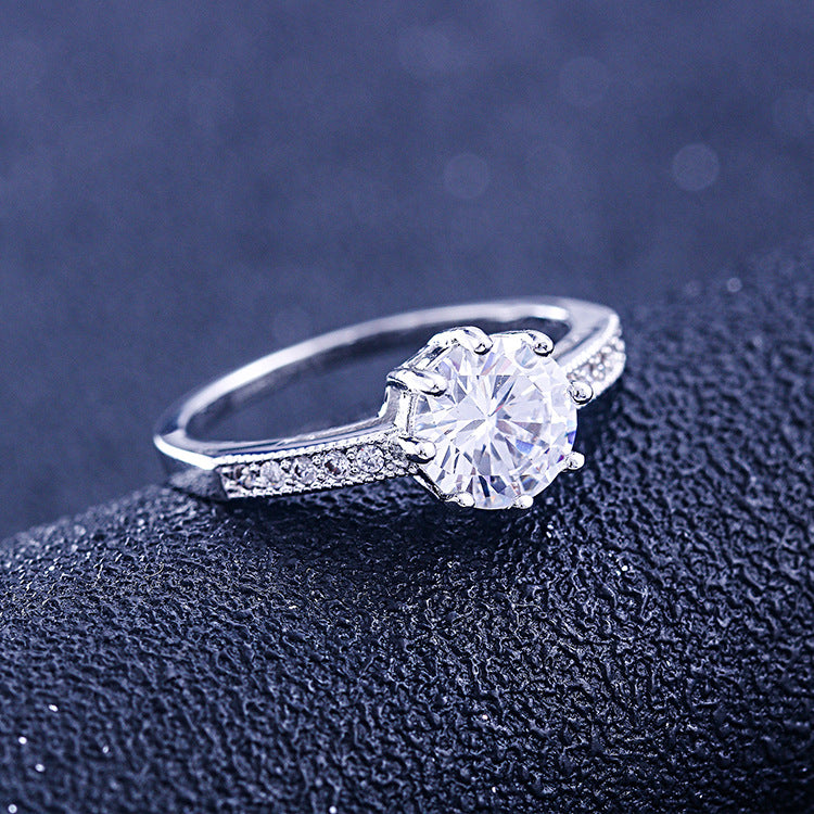 2.0-Carat Round Cut Simulated Colorless Diamond Engagement Ring in White Gold-Plated Sterling Silver