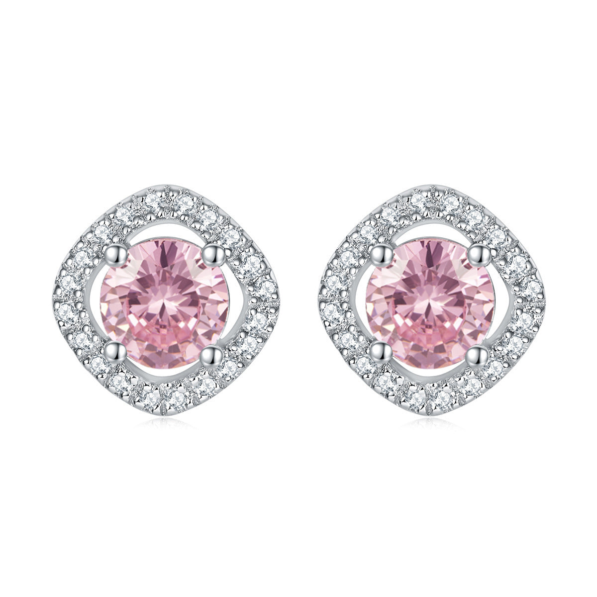 Elegant 3-Piece Sterling Silver Jewelry Set with Round Simulated Diamonds and Halo Design-Rose Quartz