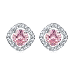 Elegant 3-Piece Sterling Silver Jewelry Set with Round Simulated Diamonds and Halo Design-Rose Quartz