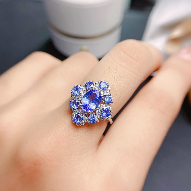 Tanzanite Oval Engagement Ring in Sterling Silver