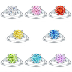 2.0-Carat Round Cut Simulated Multi-Color Diamond Engagement Ring with Three-Stone Setting