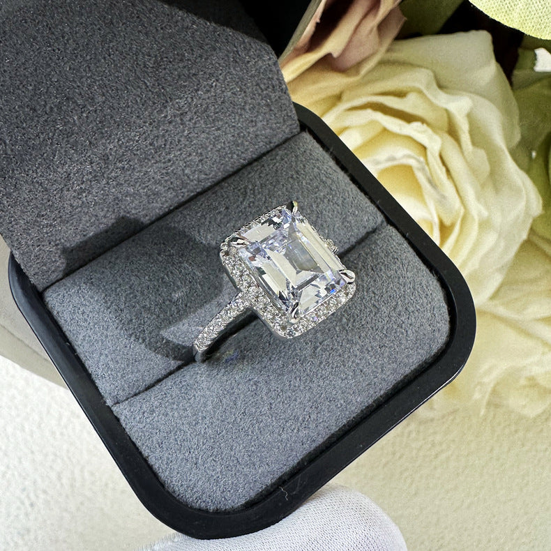 Halo, Accents 5.5-Carat Emerald Cut Sapphire Simulated Gemstone Engagement Ring