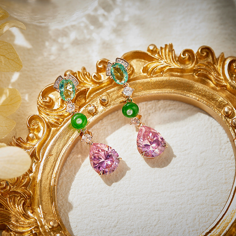 Elegant Simulated Emerald-Cut Pink Diamond Jewelry Set in Rose Gold-Plated Copper