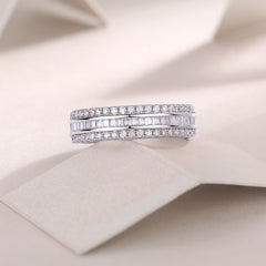 Multi-Stone Moissanite Wedding Band in Sterling Silver with Unique Mixed-Cut Design with GRA Certificate