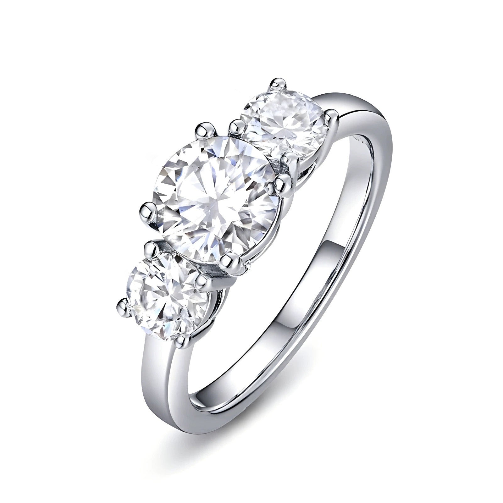 4.0 Carat Round Simulated Diamond Three-Stone Engagement Ring in Sterling Silver