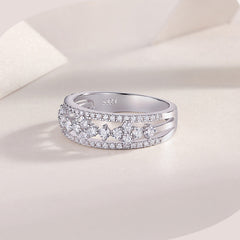 Round Moissanite Luxury Wedding Band in Sterling Silver with GRA Certificate