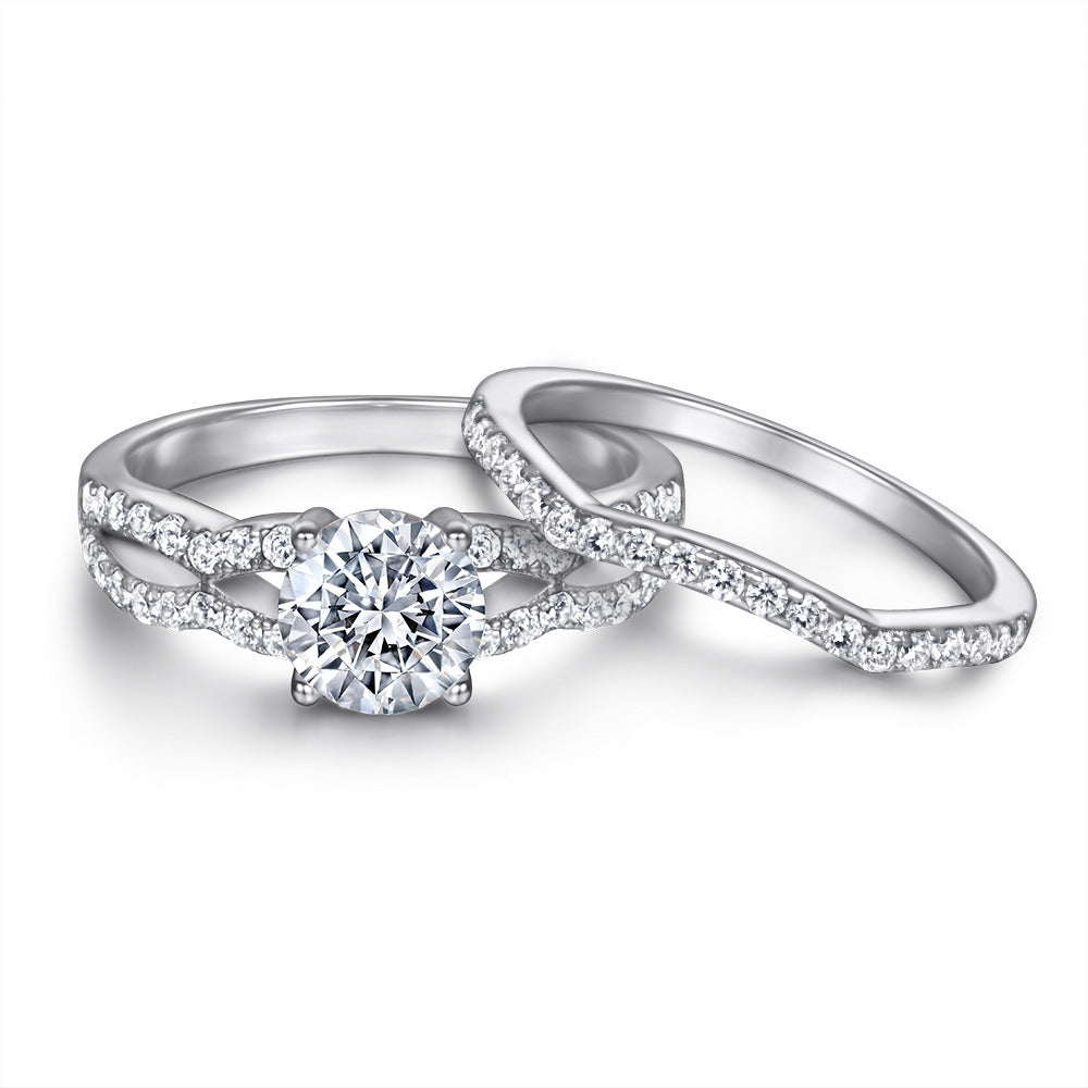 1.0-Carat Round Cut Simulated Colorless Diamond Wedding Set