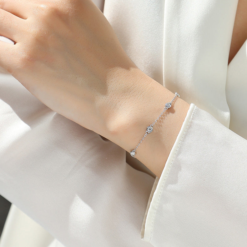 Moissanite Bubble Bracelet in Sterling Silver with White Gold Plating with GRA Certificate