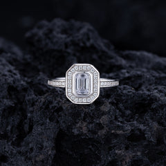 Halo, Accents Emerald Cut Simulated Diamond Engagement Ring