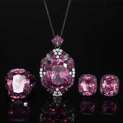 Vintage Radiant-Cut Simulated Gemstone Jewelry Set in Black Gold-Plated Copper