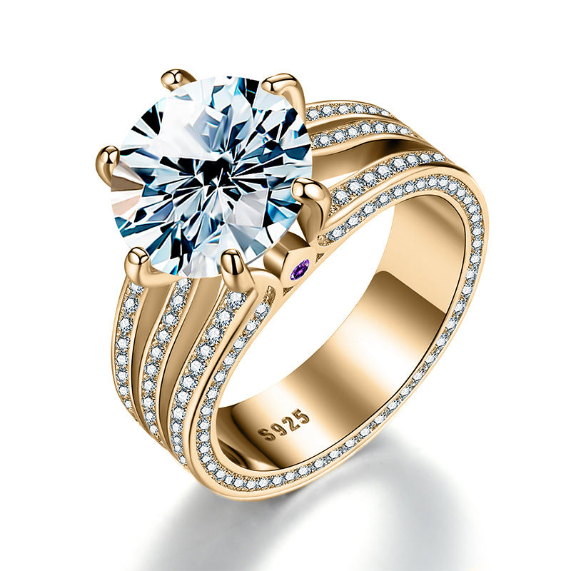 5-Carat Round Moissanite Engagement Ring with Triple-Row Accents in Sterling Silver with GRA Certificate