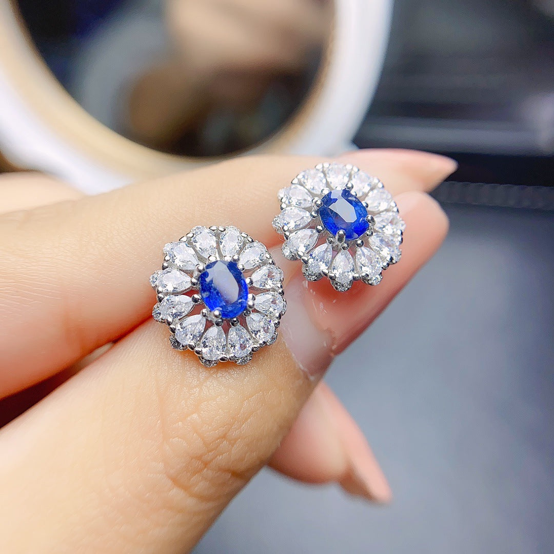 Sapphire Oval Cut Stud Earrings in Sterling Silver