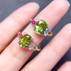 Peridot, Tourmaline, and Citrine Multi-Stone Engagement Ring in Sterling Silver