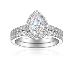 1.5-Carat Pear Cut Simulated Diamond Wedding Set with Accents & Halo Design