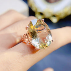 Fashionable Large Yellow Citrine Engagement Ring in Sterling Silver with White Gold