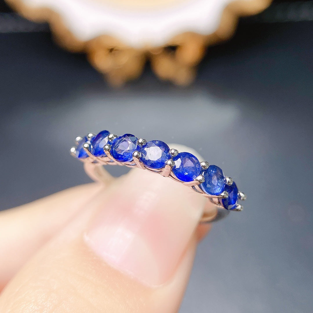 Sapphire Round Cut Wedding Band in Sterling Silver