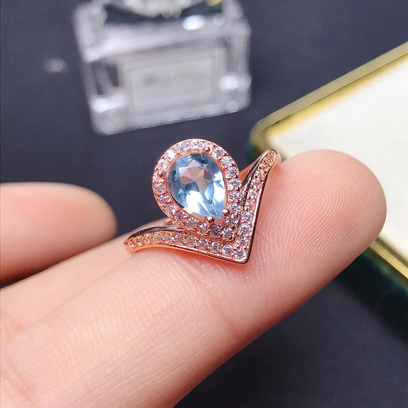 Topaz Pear Cut Engagement Ring in Sterling Silver with White and Rose Gold Plating