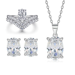 Oval Simulated Diamond Jewelry Set in Sterling Silver with White Gold Plating