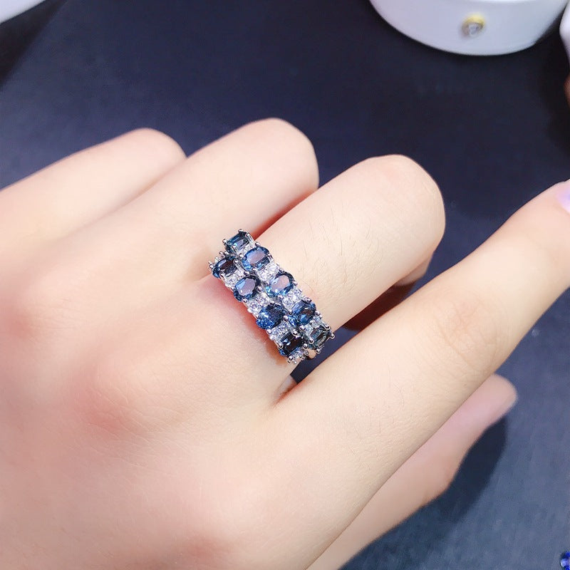 Topaz Oval Cut Wedding Band in Sterling Silver with White Gold Plating