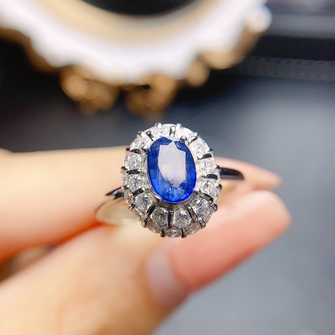 Sapphire Oval Cut Engagement Ring in Sterling Silver