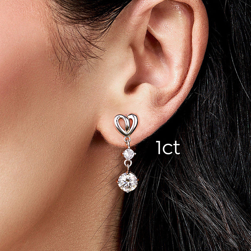 1-Carat Heart-Shaped Moissanite Drop Earrings in Sterling Silver with GRA Certificate