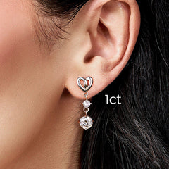 1-Carat Heart-Shaped Moissanite Drop Earrings in Sterling Silver with GRA Certificate